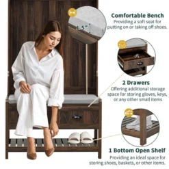 TIRAMISUBEST Hall Tree With 6 Hooks And Hinged Lid - Brown Entryway Organizer With Storage -Baxton Studio Shop GUEST 9185013e 0124 455a a5e4 e6672c63cbfc