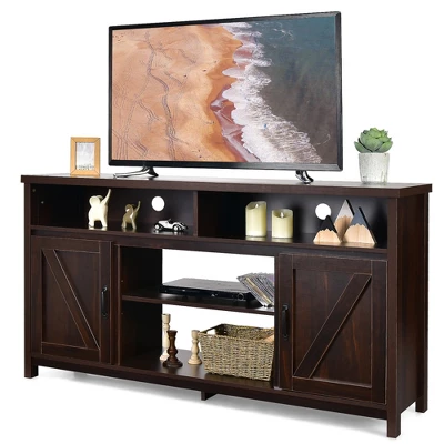 Costway 59'' TV Stand Media Center Console Cabinet W/ Barn Door For TV's 65'' NaturalBlackCoffee 11 Costway 59'' TV Stand Media Center Console Cabinet W/ Barn Door For TV's 65'' NaturalBlackCoffee - Image 11