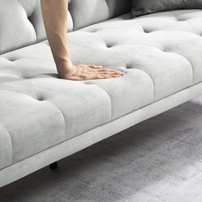 MYINDA Velvet Futon Reclining Sofa Bed With 2 Pillows For Living Room, Convertible 3 Adjustable Sofa For Small Spaces,GREY 4 MYINDA Velvet Futon Reclining Sofa Bed With 2 Pillows For Living Room, Convertible 3 Adjustable Sofa For Small Spaces,GREY - Image 4