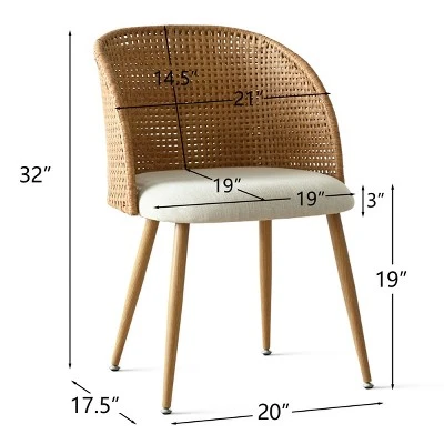 Modern Rattan Dining Chairs, Armchairs With Double-Woven Rattan Back And Beige Upholstered Seat, Natural Style Kitchen Chairs-Maison Boucle 3 Modern Rattan Dining Chairs, Armchairs With Double-Woven Rattan Back And Beige Upholstered Seat, Natural Style Kitchen Chairs-Maison Boucle - Image 3
