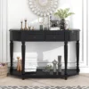 Retro Circular Curved Design Wooden Console Table With Open Style Shelf And Two Top Drawers-ModernLuxe