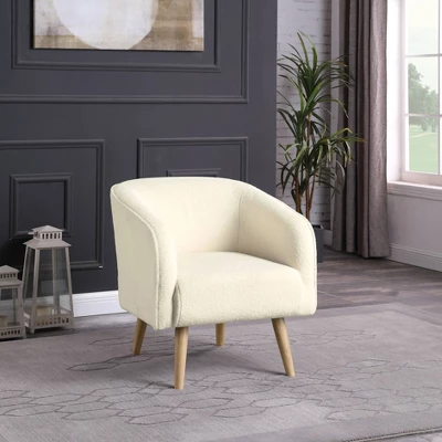 Sherpa Accent Chair With Wood Legs Cream - HomePop 7 Sherpa Accent Chair With Wood Legs Cream - HomePop - Image 7