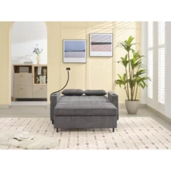 Racxily 3 In 1 Convertible Sleeper Sofa Bed, 2 Seat Futon Chair, Lounge Beds With USB Ports, Pull Out Armchair W/ Adjustable Backrest, Dark Grey -Baxton Studio Shop GUEST 92a7b5d3 33da 454d a93a 20659b06e9d6