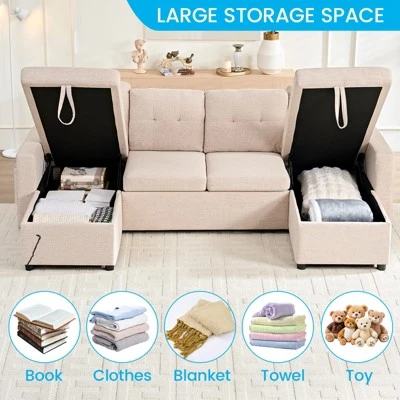 Mjkone W98" 4-Seater Modular Sleeper Sofa Bed With Storage Chaise,U-shaped Sofa With Pull-out Bed 4 Mjkone W98" 4-Seater Modular Sleeper Sofa Bed With Storage Chaise,U-shaped Sofa With Pull-out Bed - Image 4