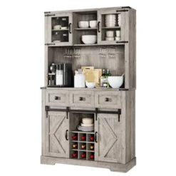 Whizmax 72" Tall Kitchen Pantry Cabinet, Kitchen Hutch Storage Cabinet With Sliding Barn Door, Buffet Sideboard With Microwave Stand And 3 Drawers -Baxton Studio Shop GUEST 92faefac 13ae 4c33 8991 61e646fb62b7