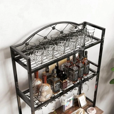 Wine Rack 3-Tier Liquor Storage Shelf With Hanging Wine Glass Holder And Fences, Large-Capacity Floor Liquor Stand With 20-Bottle For Home Bar 3 Wine Rack 3-Tier Liquor Storage Shelf With Hanging Wine Glass Holder And Fences, Large-Capacity Floor Liquor Stand With 20-Bottle For Home Bar - Image 3
