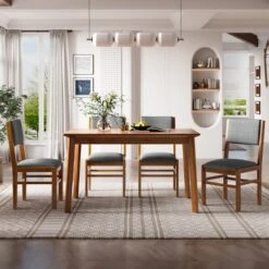 Set Of 4 Mid Century Modern Upholstered Dining Chairs With Solid Wood Frame And Fabric Seat For Kitchen Dining Room Living Room–Maison Boucle