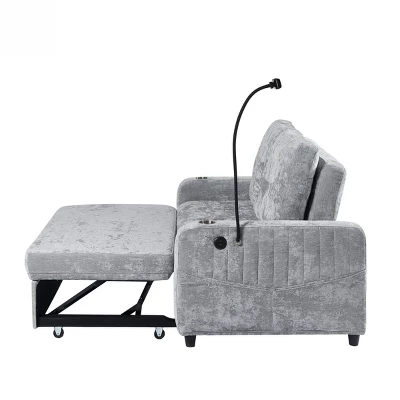 Chenille Pull-out Sofa,Couch With Adjustable Backrest,2 Cup Holders,Phone Holder,3 Charging Ports And Side Storage Pockets-Maison Boucle 3 Chenille Pull-out Sofa,Couch With Adjustable Backrest,2 Cup Holders,Phone Holder,3 Charging Ports And Side Storage Pockets-Maison Boucle - Image 3