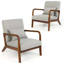 Costway Set Of 2 Accent Chairs Leisure Armchair With Rubber Wood Frame&Lumbar Pillow Gray/Beige 17 Costway Set Of 2 Accent Chairs Leisure Armchair With Rubber Wood Frame&Lumbar Pillow Gray/Beige -Baxton Studio Shop GUEST 9333bd3d 592f 4aad a534 b4643f92b412