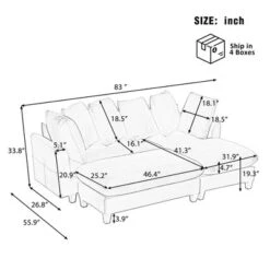 83"W L-Shaped Sectional Sofa With Movable Storage Ottoman & 6 Pillows, Chenille Upholstery Couch With Side Pockets - ModernLuxe -Baxton Studio Shop GUEST 93347485 bc3e 40b5 a7d9 3029e078137a