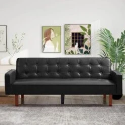 MyDepot 74.4″ Leather Convertible Loveseat - Sofa Bed With Tapered Wood Legs -Baxton Studio Shop GUEST 933dbf8c 8854 4c12 9f9a 2879c1904e0b