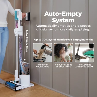 Shark Clean & Empty Cordless Stick Vacuum & Auto-Empty System With PowerFins Brushroll BU3521: Bagless, 40 Min Run Time 1 Shark Clean & Empty Cordless Stick Vacuum & Auto-Empty System With PowerFins Brushroll BU3521: Bagless, 40 Min Run Time