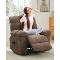 Rocking Recliner Chair,360° Swivel Rocker Chair For Living Room,Upholstered Fabric Glider Chair With Side Pockets Deep Seat, For Living Room, Bedroom