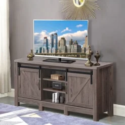 Costway TV Stand Sliding Barn Door Entertainment Center For TV's Up To 55'' With Storage -Baxton Studio Shop GUEST 93cb9361 c232 4c91 9d70 c63ddfad5b81