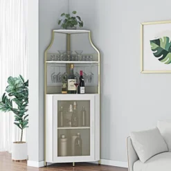 Corner Wine Bar Rack Cabinet With Detachable Wine Rack, Bar Cabinet With Glass Holder -Baxton Studio Shop GUEST 93ce8049 9b77 4e93 8e47 e5a9520ad7c5