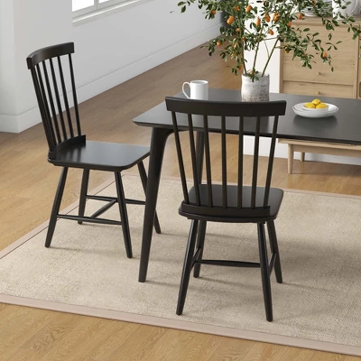 Costway Windsor Dining Chairs Set Of 2 Armless Spindle Back Solid Rubber Wood Black/Natural 1 Costway Windsor Dining Chairs Set Of 2 Armless Spindle Back Solid Rubber Wood Black/Natural