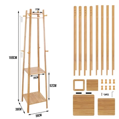 Artloge 3 Tier Free Standing Garment Organizer Natural Bamboo Coat Rack Corner Tall Garment Rack With 8 Hooks For Bedroom Living Room Entryway 2 Artloge 3 Tier Free Standing Garment Organizer Natural Bamboo Coat Rack Corner Tall Garment Rack With 8 Hooks For Bedroom Living Room Entryway - Image 2