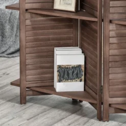 HOMCOM 4-Panel Folding Room Divider, 5.6 Ft Freestanding Paulownia Wood Privacy Screen Panel With Storage Shelves For Bedroom Or Office -Baxton Studio Shop GUEST 93d58fb3 35ac 4228 94d5 ccb98fcb9248