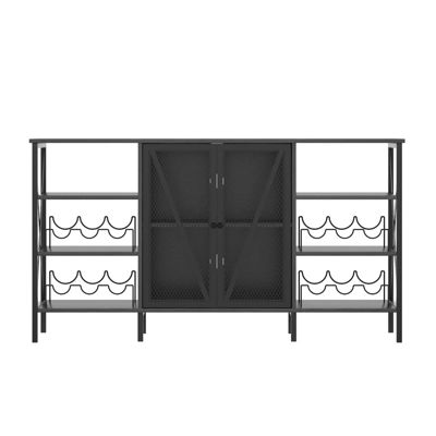 55.12" Farmhouse Wine Bar Cabinet With Wine Rack And Glass Holder, Rustic Coffee Bar ,Metal Sideboard And Liquor Table Cabinet 6 55.12" Farmhouse Wine Bar Cabinet With Wine Rack And Glass Holder, Rustic Coffee Bar ,Metal Sideboard And Liquor Table Cabinet - Image 6