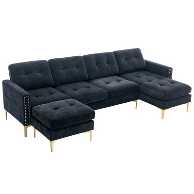 111" U-Shape Convertible Sectional Sofa Couch With Movable Ottoman-ModernLuxe 8 111" U-Shape Convertible Sectional Sofa Couch With Movable Ottoman-ModernLuxe - Image 8
