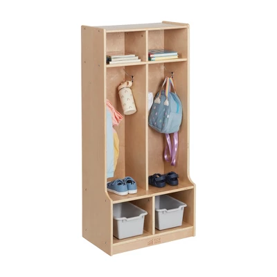 ECR4Kids 2-Section Coat Locker With Bench, Classroom Furniture, Natural 2 ECR4Kids 2-Section Coat Locker With Bench, Classroom Furniture, Natural - Image 2