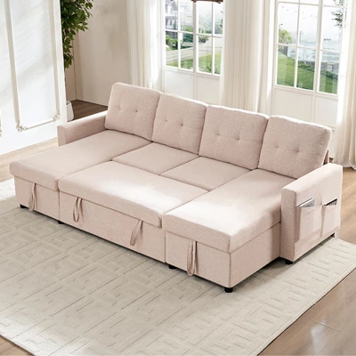 Mjkone W98" 4-Seater Modular Sleeper Sofa Bed With Storage Chaise,U-shaped Sofa With Pull-out Bed 1 Mjkone W98" 4-Seater Modular Sleeper Sofa Bed With Storage Chaise,U-shaped Sofa With Pull-out Bed