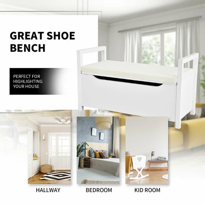 Costway Shoe Bench Storage Rack Cushion Seat Ottoman Bedroom Hallway Entryway Black/White 5 Costway Shoe Bench Storage Rack Cushion Seat Ottoman Bedroom Hallway Entryway Black/White - Image 5