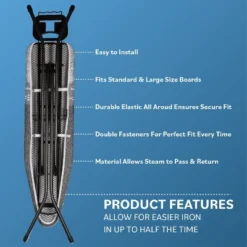 Bartnelli Cotton 54"x15" Ironing Board Cover, Scorch-Resistant, Park & Turbo Zone, Denim Gray -Baxton Studio Shop GUEST 957bb837 d14b 40b4 800d fd7c6bfc703d