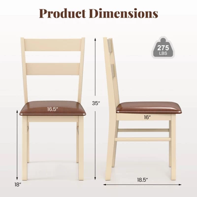 Costway Wooden Dining Chair Set Of 2/4 With Rubber Wood Frame Padded Seat For Kitchen 2 Costway Wooden Dining Chair Set Of 2/4 With Rubber Wood Frame Padded Seat For Kitchen - Image 2