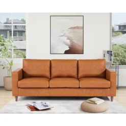 Whizmax 85" Leather Couch For Living Room, Modern Sofa Couches With Padded Backrest For Living Room, Bedroom, Office, Orange -Baxton Studio Shop GUEST 95d3afa9 7704 42b8 aa2f ea8e53d2d1bc