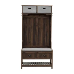 TIRAMISUBEST Hall Tree With 6 Hooks And Hinged Lid - Brown Entryway Organizer With Storage -Baxton Studio Shop GUEST 95e23830 dbd6 4100 99bc 8af1d6fc5559