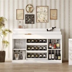 FUFU&GAGA White Home Bar Cabinet,LED Wine Rack With Storage,Liquor Cabinet With Tiered Display, For Living Room & Minimalist Interiors 22 FUFU&GAGA White Home Bar Cabinet,LED Wine Rack With Storage,Liquor Cabinet With Tiered Display, For Living Room & Minimalist Interiors -Baxton Studio Shop GUEST 95f6b5f3 560f 4ba3 8863 f82ec22fc3c1