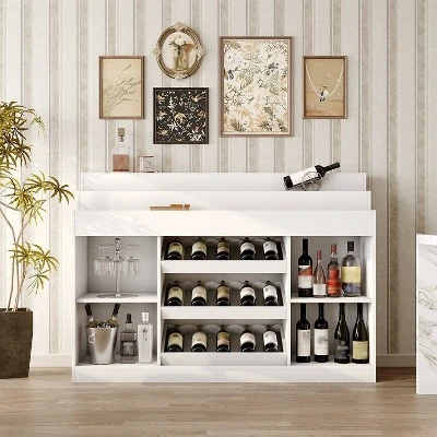 FUFU&GAGA White Home Bar Cabinet,LED Wine Rack With Storage,Liquor Cabinet With Tiered Display, For Living Room & Minimalist Interiors 8 FUFU&GAGA White Home Bar Cabinet,LED Wine Rack With Storage,Liquor Cabinet With Tiered Display, For Living Room & Minimalist Interiors - Image 8