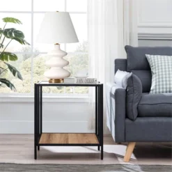 Black Bronze And Rustic Oak Side Table - Henn&Hart -Baxton Studio Shop GUEST 965b9f41 477e 4764 b7d6 75971a90b4b5