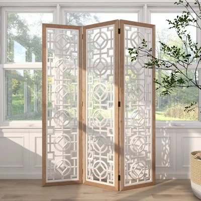 Farmhouse Wood Patterned Room Divider Screen White - Olivia & May 13 Farmhouse Wood Patterned Room Divider Screen White - Olivia & May - Image 13