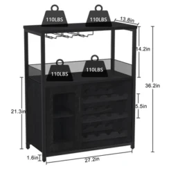 3-Tier Wine Bar Cabinet With Detachable Wine Rack And Storage Space