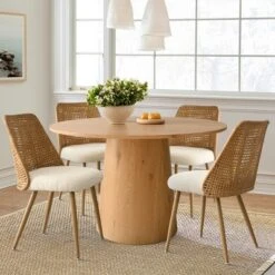 Nice Rattan Dining Chairs,Double Layer Rattan Back,Beige Upholstered Cane Dining Chair,Armless Kitchen Chairs With Bouclé Fabric-Maison Boucle -Baxton Studio Shop GUEST 96cd28b9 c29e 464c 890c f812262f2d7b