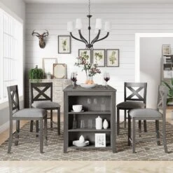 5 PCS Counter Height Wood Dining Table Set-ModernLuxe