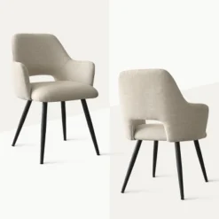 Set Of 8 Modern Dining Chairs With Armrests, Upholstered Dining Room Chairs With Black Metal Legs, Comfortable Seats For Kitchen & Home-Maison Boucle 10 Set Of 8 Modern Dining Chairs With Armrests, Upholstered Dining Room Chairs With Black Metal Legs, Comfortable Seats For Kitchen & Home-Maison Boucle -Baxton Studio Shop GUEST 97347364 3886 42b3 8c21 10b4de79cb5f