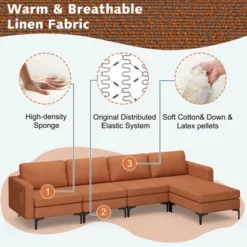 Costway Modular L-shaped Sectional Sofa W/ Reversible Chaise & 4 USB Ports OrangeDark Grey 17 Costway Modular L-shaped Sectional Sofa W/ Reversible Chaise & 4 USB Ports OrangeDark Grey -Baxton Studio Shop GUEST 976097fb 2f2c 49a3 bf8a f4f908708298