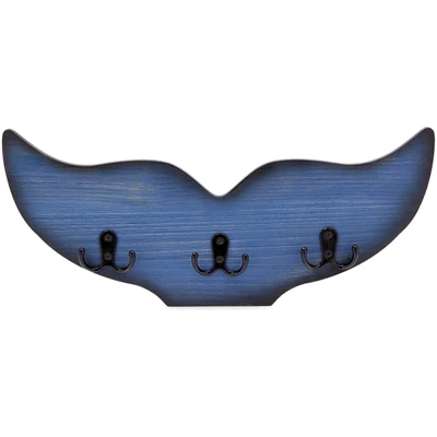 Okuna Outpost Whale Tail Wall Hook For Nursery, Coat Rack With 3 Hooks, Nautical Home Decor (15.5 X 6.75 X 1 In, Blue) 2 Okuna Outpost Whale Tail Wall Hook For Nursery, Coat Rack With 3 Hooks, Nautical Home Decor (15.5 X 6.75 X 1 In, Blue) - Image 2