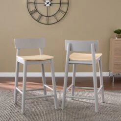 Set Of 2 Poyor 33.5" Two-Tone Counter Height Barstools Gray/Natural - Aiden Lane -Baxton Studio Shop GUEST 977ae185 726f 4ce6 b771 d0f0f0b17e72