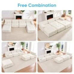 Mjkone U-Shaped Velvet Modular Sectional Sofa With Free Combination Ottoman,Convertible 4-Seater Sofa With Rivet Trim -Baxton Studio Shop GUEST 97943178 ba65 4c44 b078 c174671b42b8