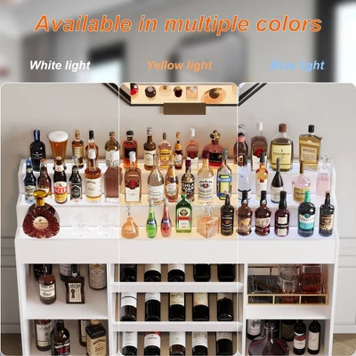 FUFU&GAGA White Home Bar Cabinet,LED Wine Rack With Storage,Liquor Cabinet With Tiered Display, For Living Room & Minimalist Interiors 2 FUFU&GAGA White Home Bar Cabinet,LED Wine Rack With Storage,Liquor Cabinet With Tiered Display, For Living Room & Minimalist Interiors - Image 2