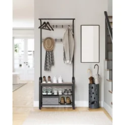 VASAGLE Coat Rack, Hall Tree With Shoe Bench Greige And Black -Baxton Studio Shop GUEST 97e22a26 247e 4c41 a3ab 34e13586d7a4
