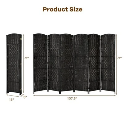 Costway 6-Panel Room Divider 6Ft Weave Fiber Folding Privacy Screen BrownBlack 1 Costway 6-Panel Room Divider 6Ft Weave Fiber Folding Privacy Screen BrownBlack