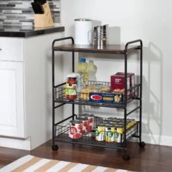 Honey-Can-Do 3 Tier Kitchen Cart With Pull-Out Baskets -Baxton Studio Shop GUEST 9802a4b6 d2d1 44fb 896d cb5350bdef2d