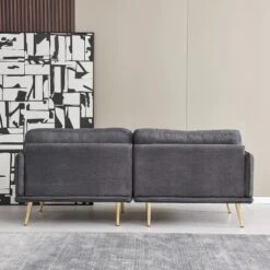 3-Seater Cotton And Linen Upholstered Sofa With Gold Metal Legs - ModernLuxe -Baxton Studio Shop GUEST 9812aa70 0b01 4c6d 8c06 b6183a82f6c7