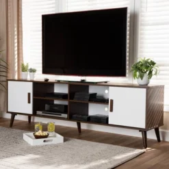 Quinn 2 Door Wood TV Stand For TVs Up To 75" Walnut/White - Baxton Studio 13 Quinn 2 Door Wood TV Stand For TVs Up To 75" Walnut/White - Baxton Studio -Baxton Studio Shop GUEST 98157b29 079f 4d1e 8863 b68be9ebfd03