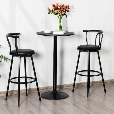 Costway 24" Round Pub Table Bistro Bar Height Cocktail Table W/Metal Base Indoor Black 4 Costway 24" Round Pub Table Bistro Bar Height Cocktail Table W/Metal Base Indoor Black - Image 4